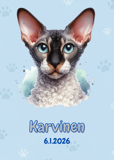 R&auml;&auml;t&auml;l&ouml;it&auml;v&auml; Cornish Rex juliste